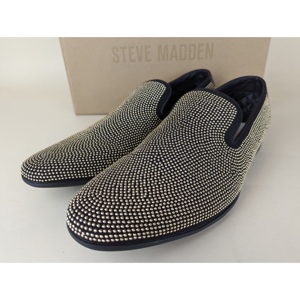 Steve Madden Mezmoryz Loafers Mens 9 Black Gold Studded Slip On Shoes NWB - Picture 6 of 14